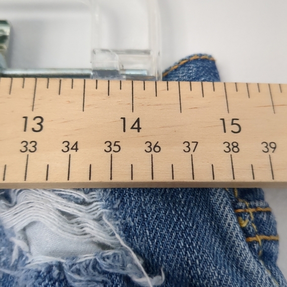 Y2K Holliester Denim Skirt with Frayed Hem Womens Size 9L Patch Skater Grunge - Picture 7 of 10